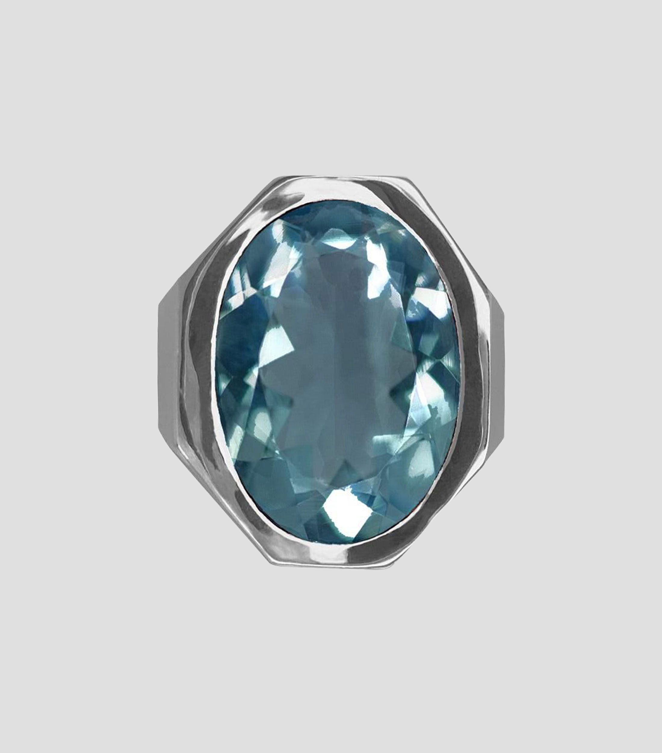 Anillo octagonal en Plata octagonal con Aguamarina Unisex